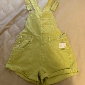 Free People Lime Green Denim Overalls